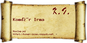 Komár Irma névjegykártya